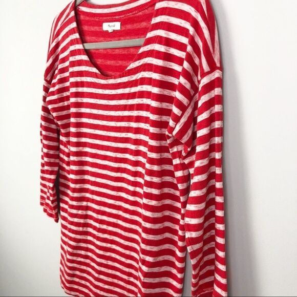 MADEWELL | Cozy Slub Red White Striped Top 3/4 Sleeve Women’s Size Small - Picture 5 of 13